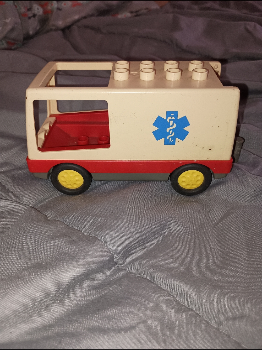 Cream and Red Toy Ambulance Van with Yellow Wheels - Classic Play Vehicle